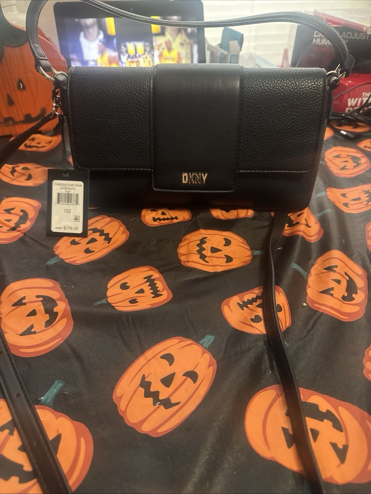 DKNY Chriselle Flap Demi Crossbody Bag Handbag Black New With Tags