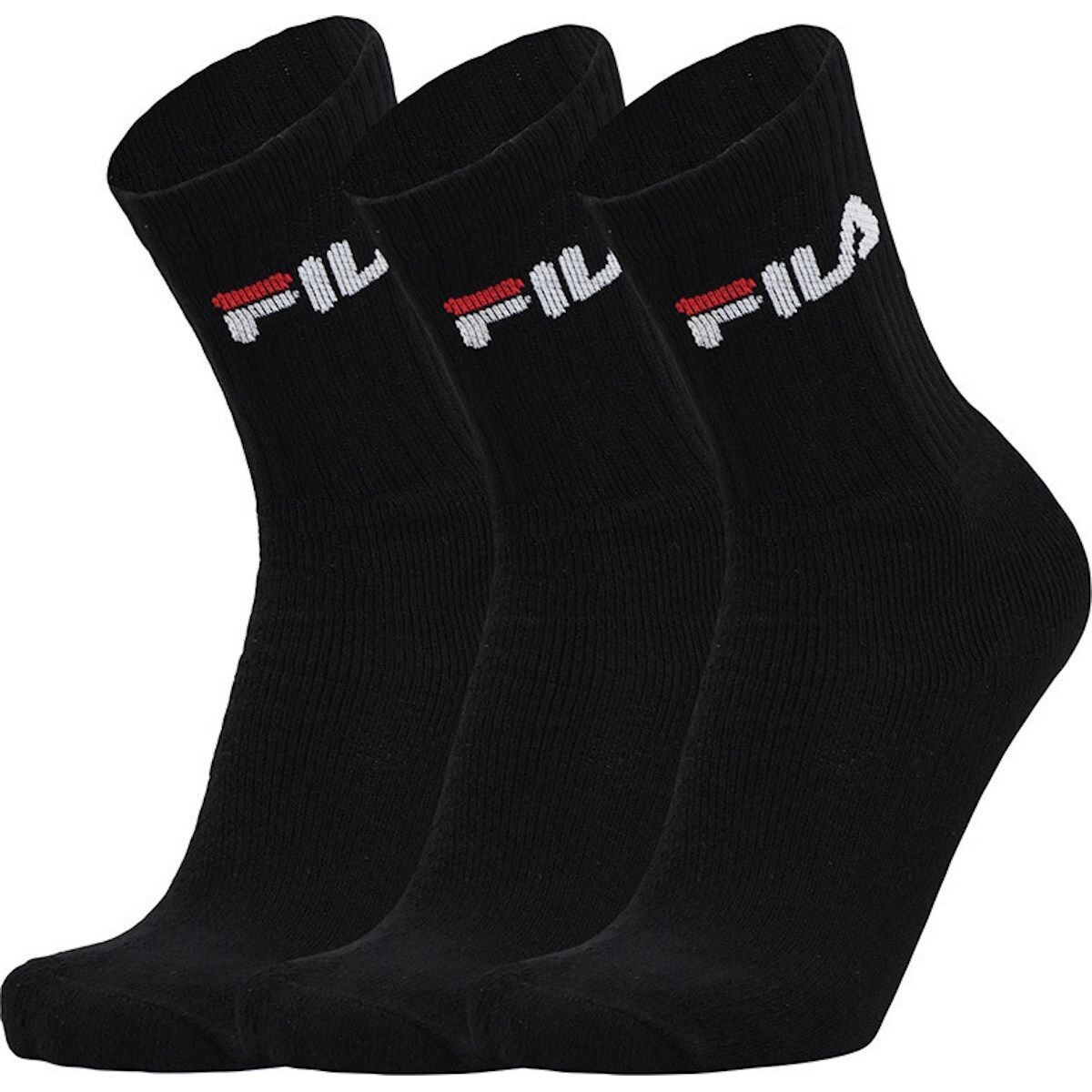 FILA Cushioned Athletic Crew Socks Black 3-Pair Shoe Men SZ 6-12 Sock Size 10-13
