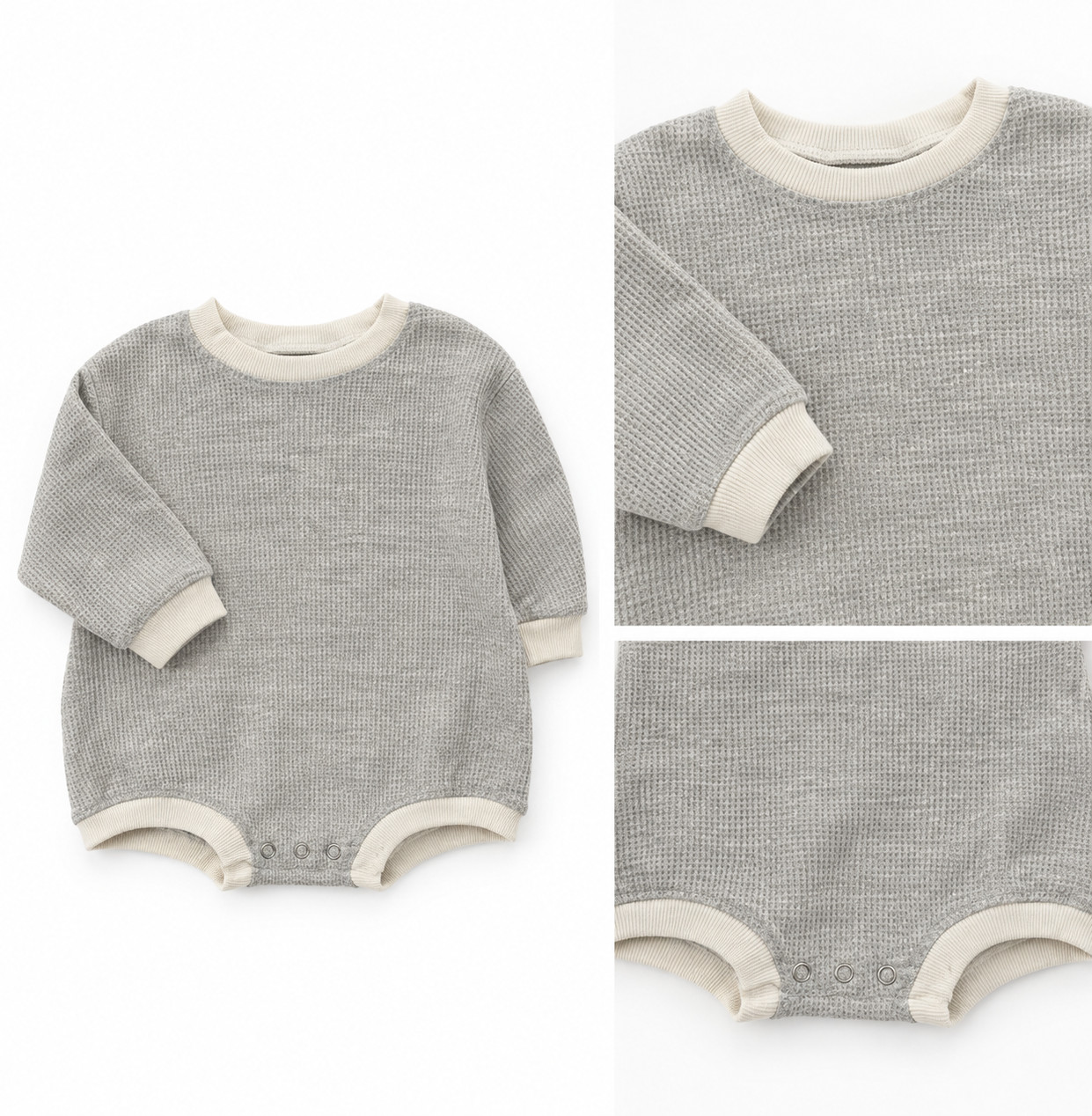 Baby Waffle Knit Romper Long Sleeve Snap One Piece Unisex Infant Outfit