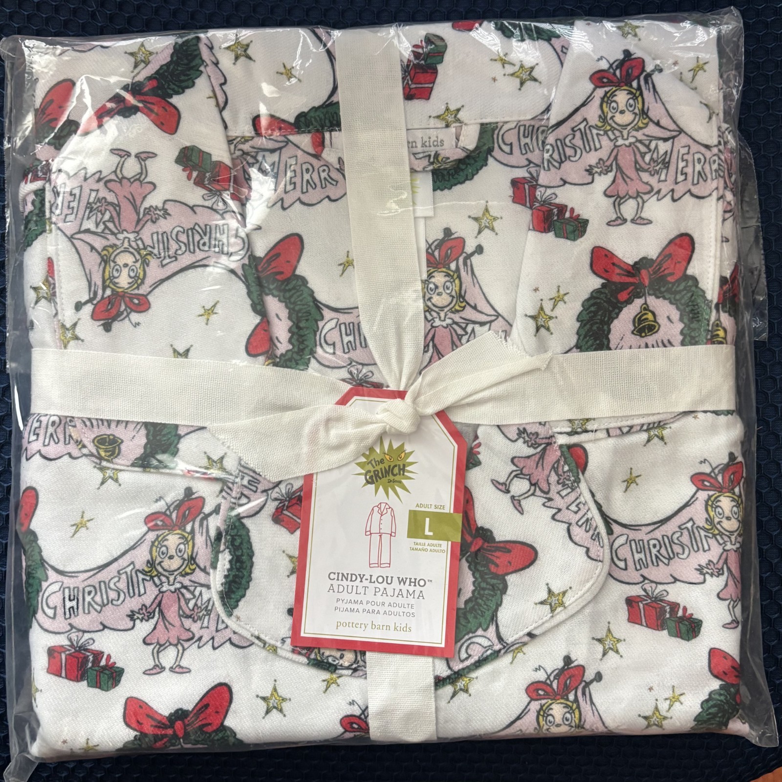 NEW Pottery Barn The Grinch Cindy-Lou Who Adult Flannel Pajama Set - Holidays