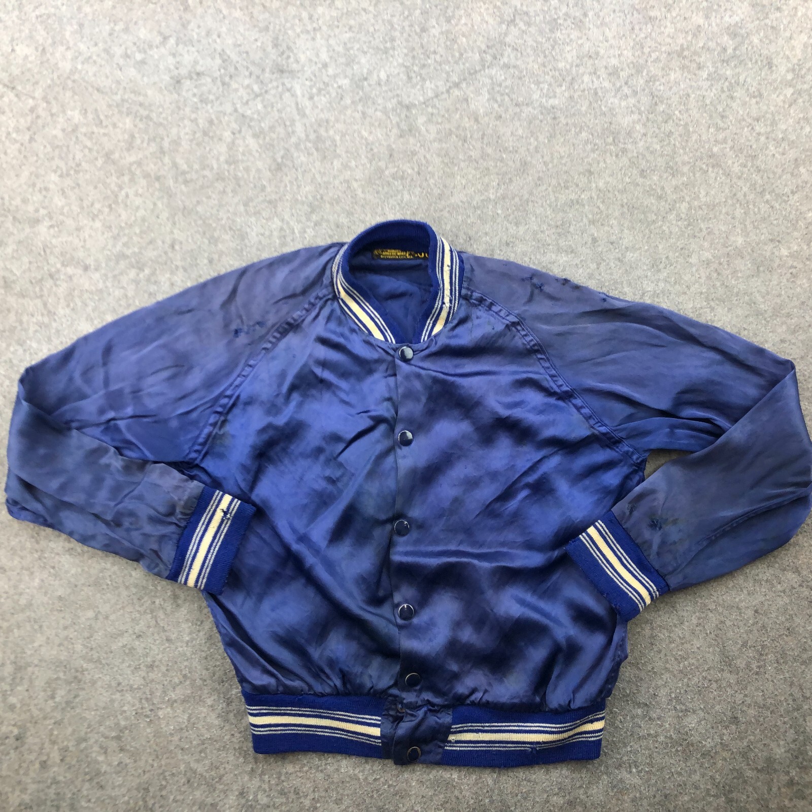 Vintage Southern Manufacturing Co Jacket Mens 38 Blue Satin Bomber Russell 1930s