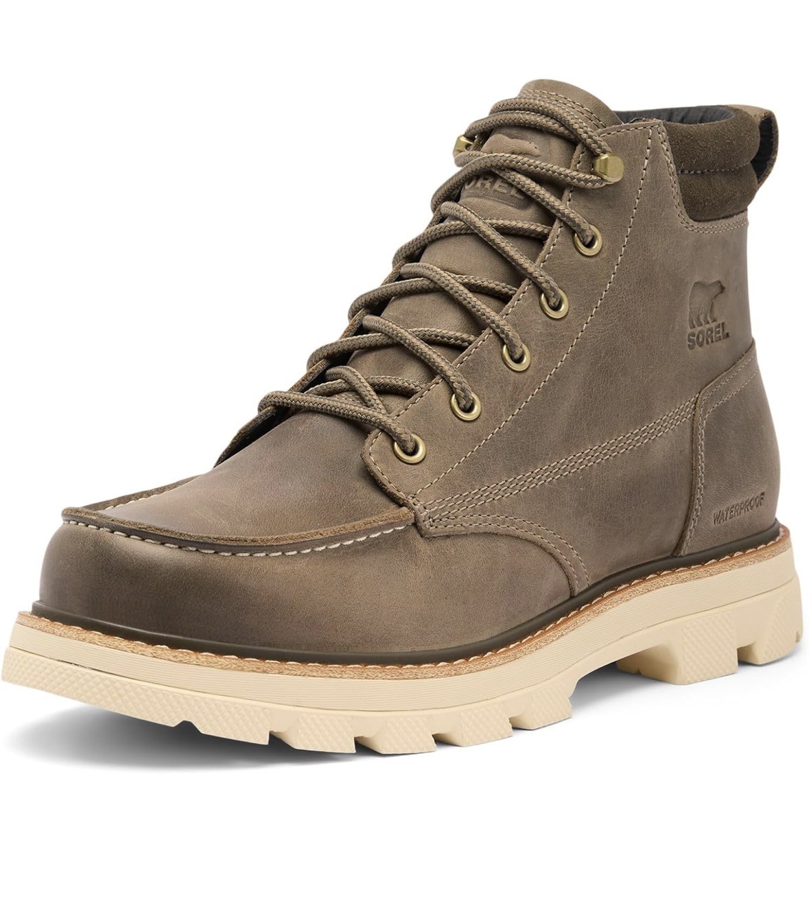 Sorel Lark-47 Moc Toe Mens  Size 11 Waterproof Leather Boots Wet Sand/Major  NIB