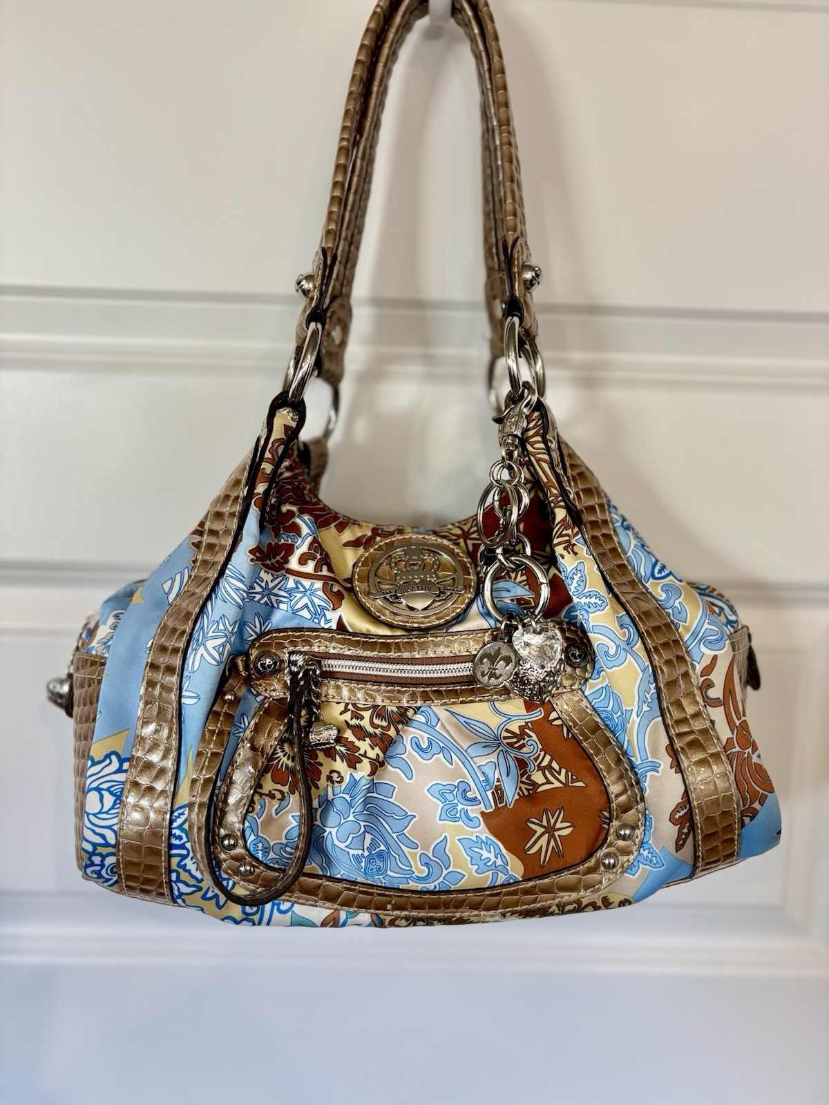 Y2K Kathy VanZeeland Floral & Faux Snakeskin bag + Charm Keychain New Cond