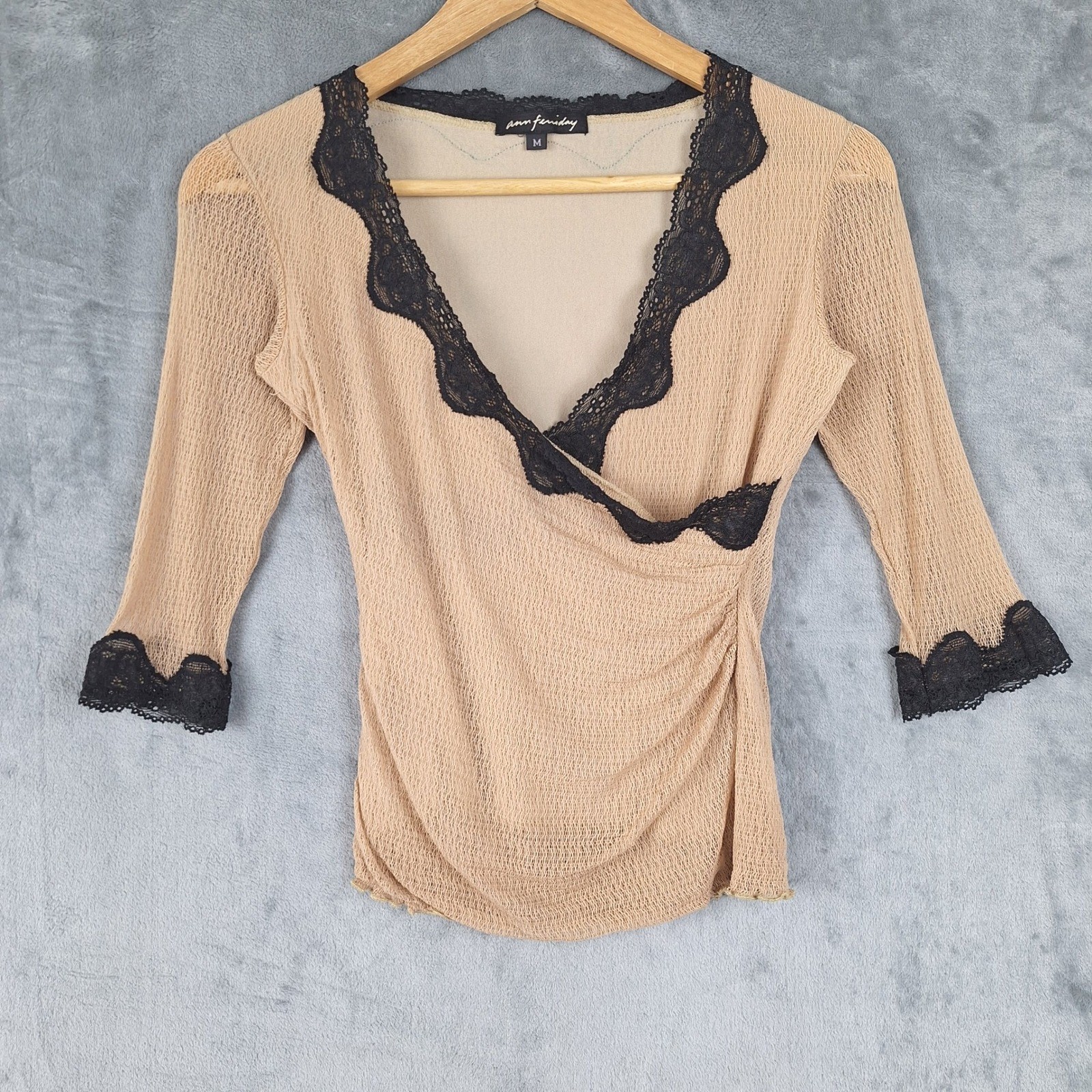 Vintage Ann Ferriday Y2K Wrap Top Womens Medium Whimsigoth Lace Mesh Fairy Gauze