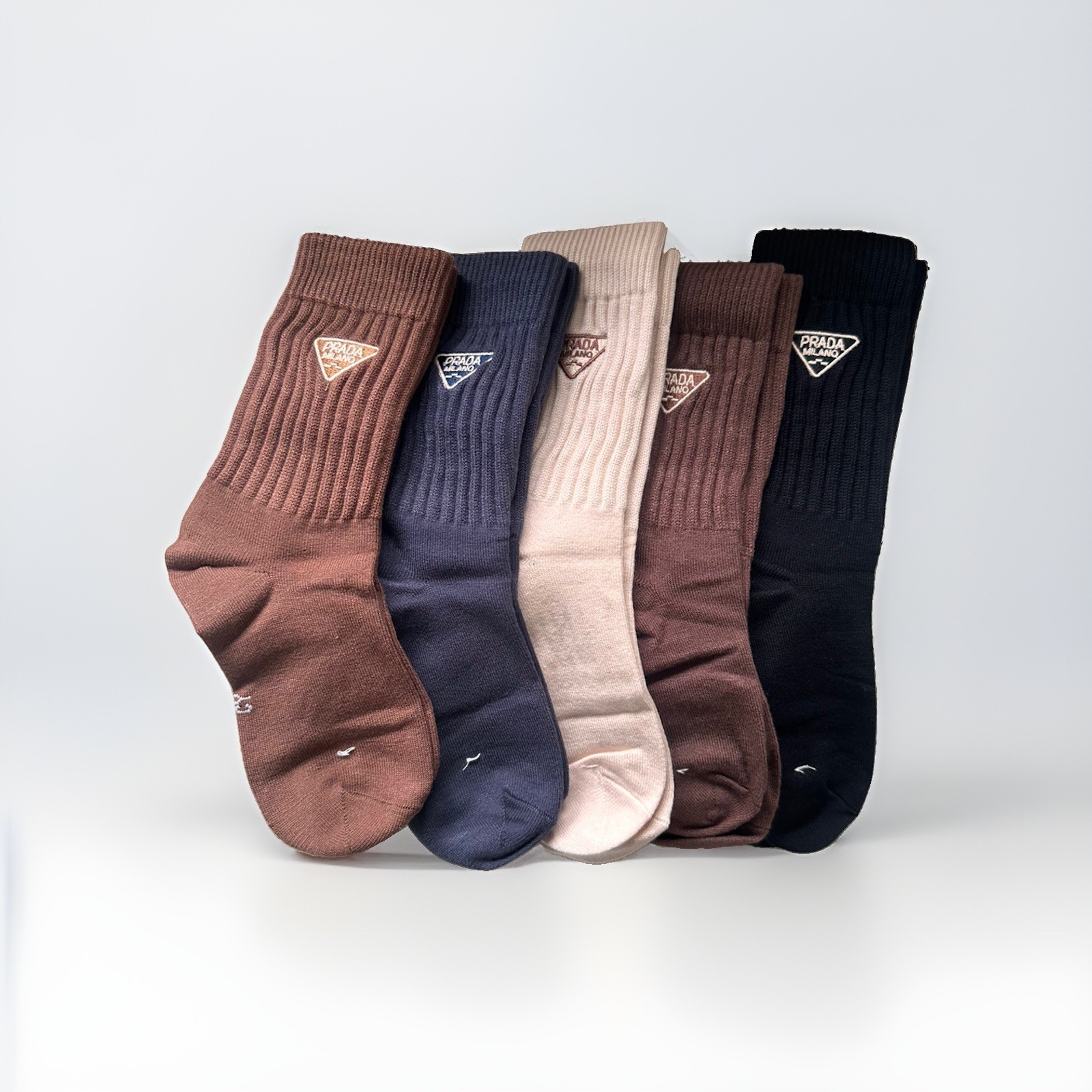 PRADA Multicolor Cotton Blend Triangle Logo Crew Socks Status