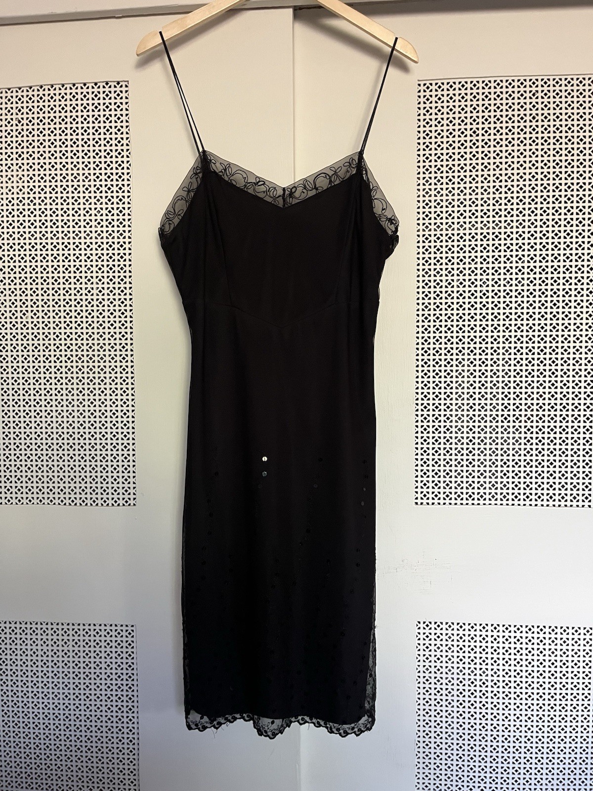 Vintage Betsy Johnson Sequin And Mesh Cocktail Dress Black Size 8 Medium