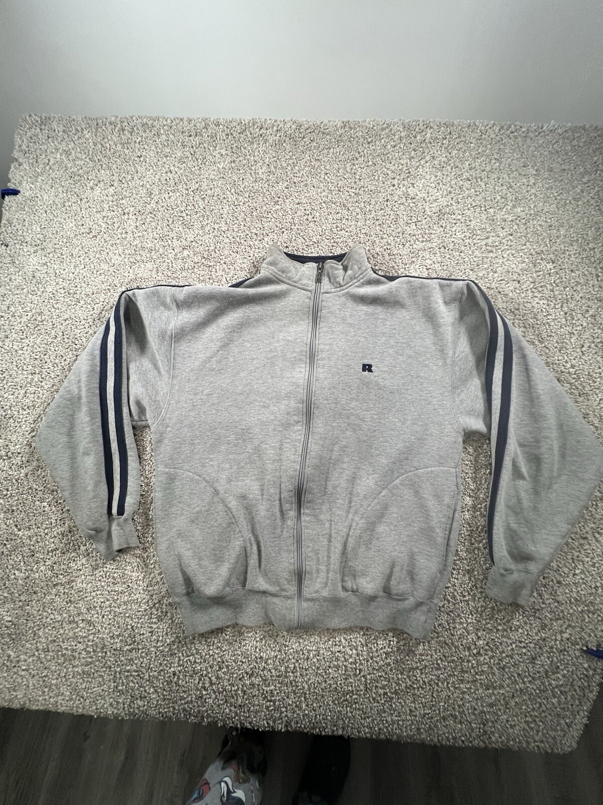 Vtg 80s Russell Athletic Mens Large Full Zip Sweater  Blank Gray Sweatshirt
