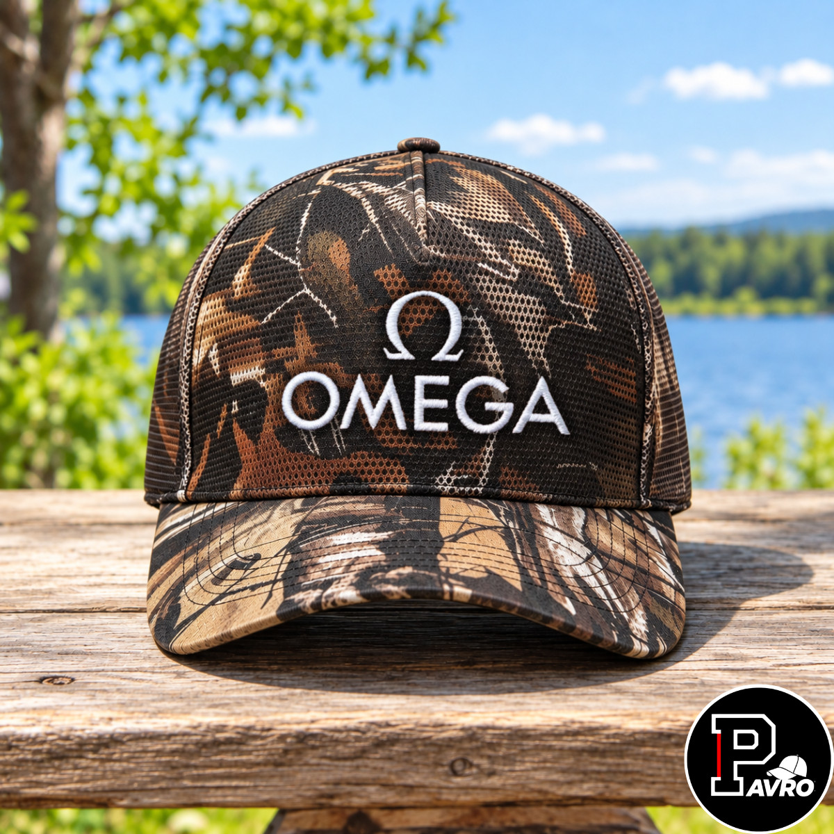 Omega Embroidered Camo Trucker Hat Luxury Watch Snapback Cap Men’s