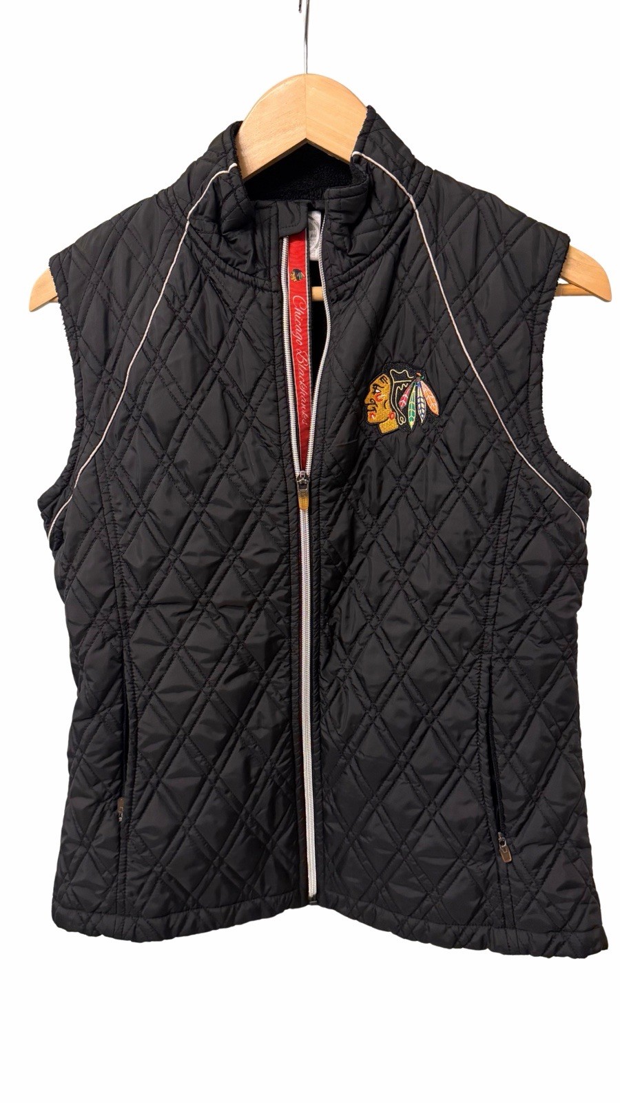 Chicago Blackhawks Women\'s Quilted Puffer Vest Black Full Zip Medium