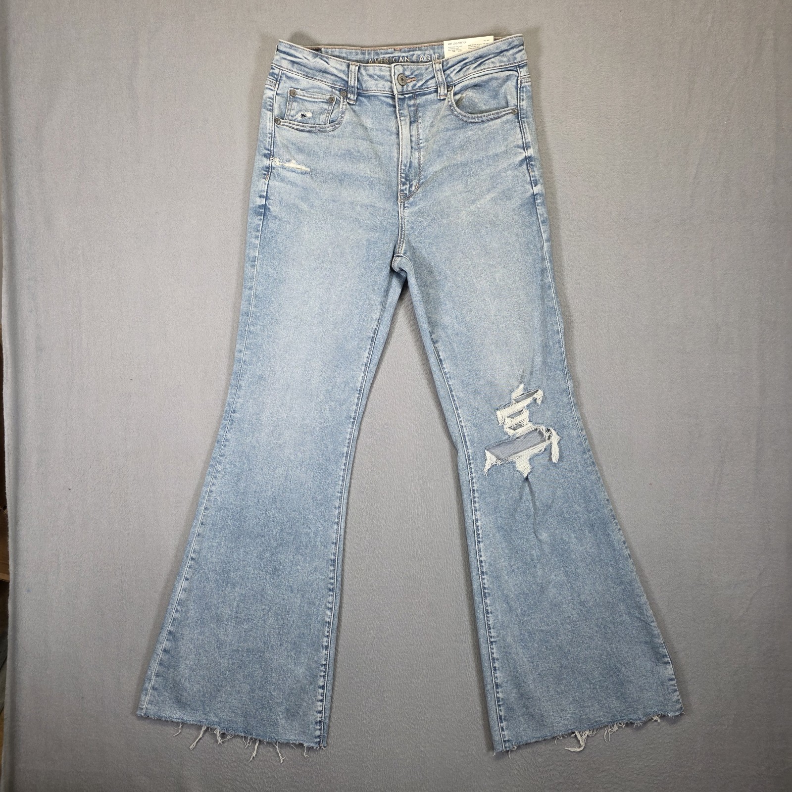 New American Eagle Jeans Womens 12 High Rise Flare Distressed Stretch Raw Hem