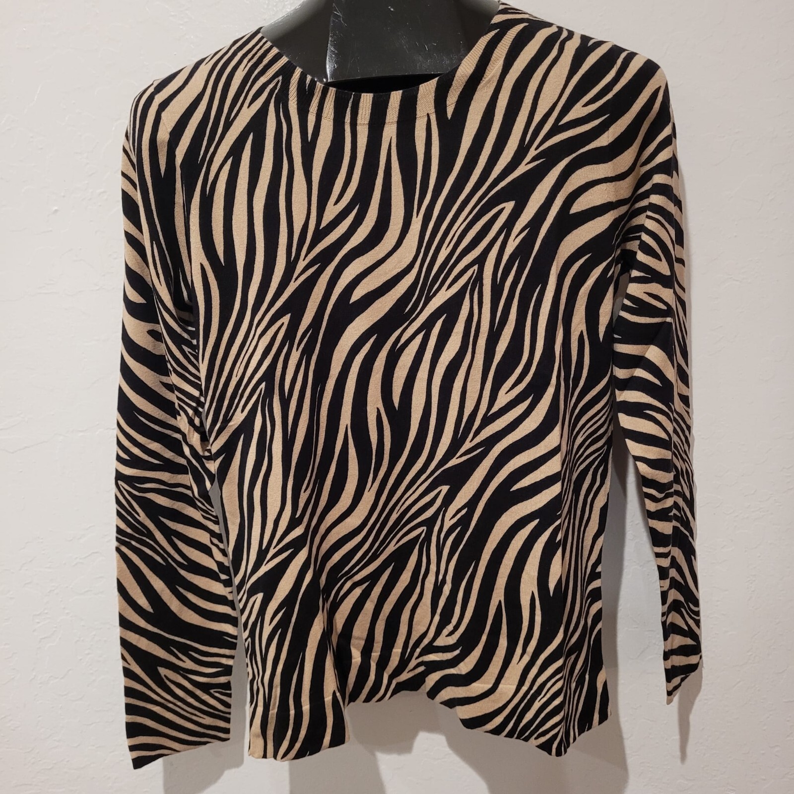 New J.Crew Womens Animal Print Zebra Teddie Sweater Medium Tan/Black AR378 $79