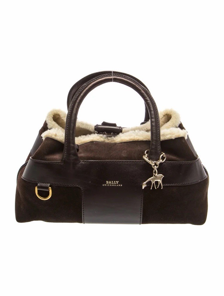 Bally Brown Leather & Suede Top Handle Bag Turn Lock Gold HW Strap Dust Bag
