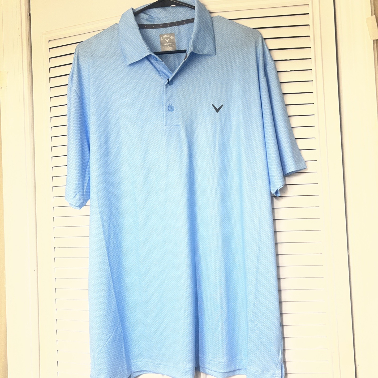 NWT Callaway Opti Dri Men’s Large Golf Polo Shirt Blue Check Polyester Spandex