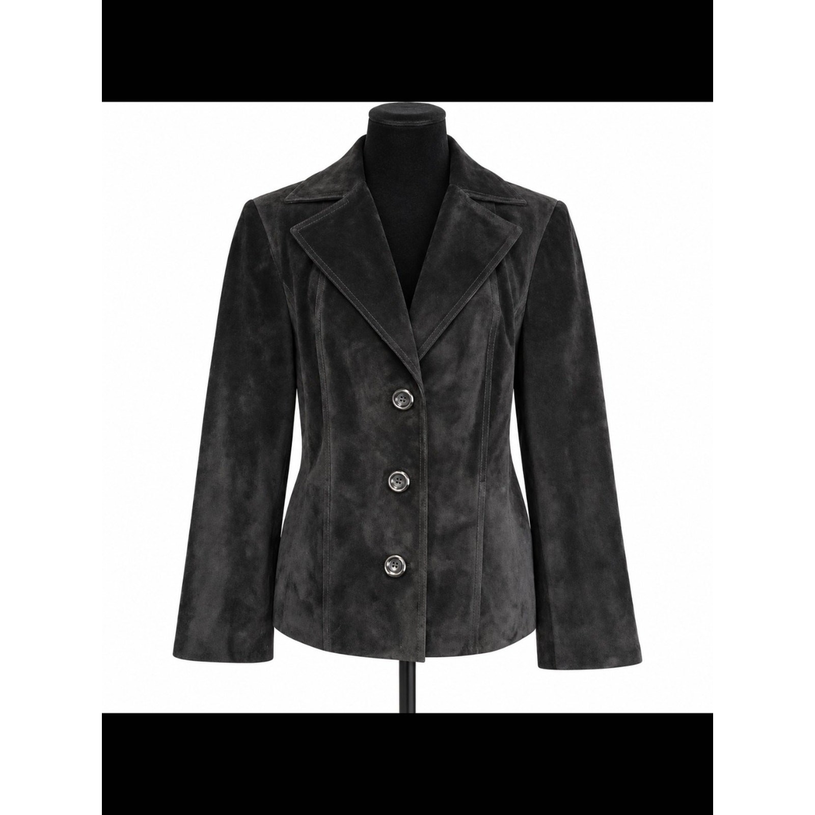 Vintage Preston & York Genuine Suede Leather Blazer Jacket M Charcoal Black 90s