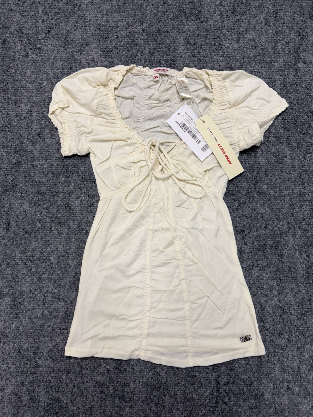 Miss Sixty Vintage Babydoll Top Y2K Tie Front Grail Shirt NWT Sz XS Stretchy
