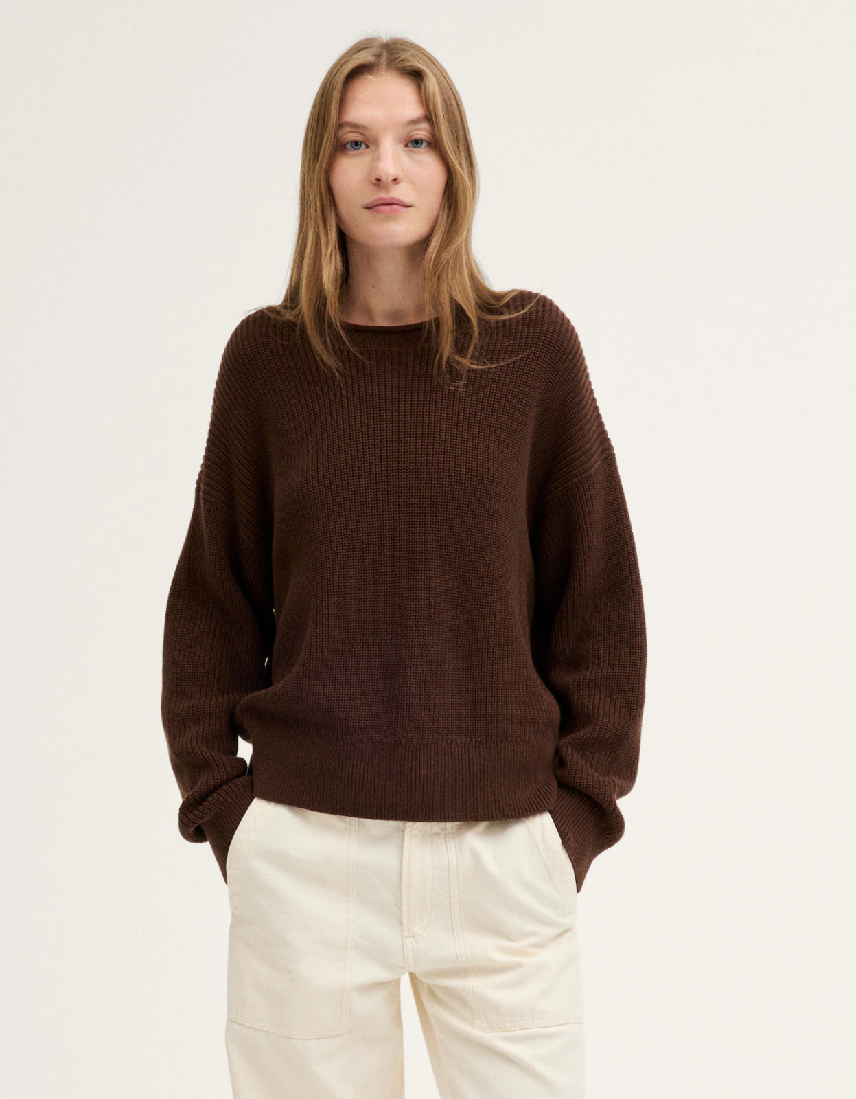 Madewell The Arden Crewneck Sweater in 100% Cotton, Dark Chestnut, New With Tags