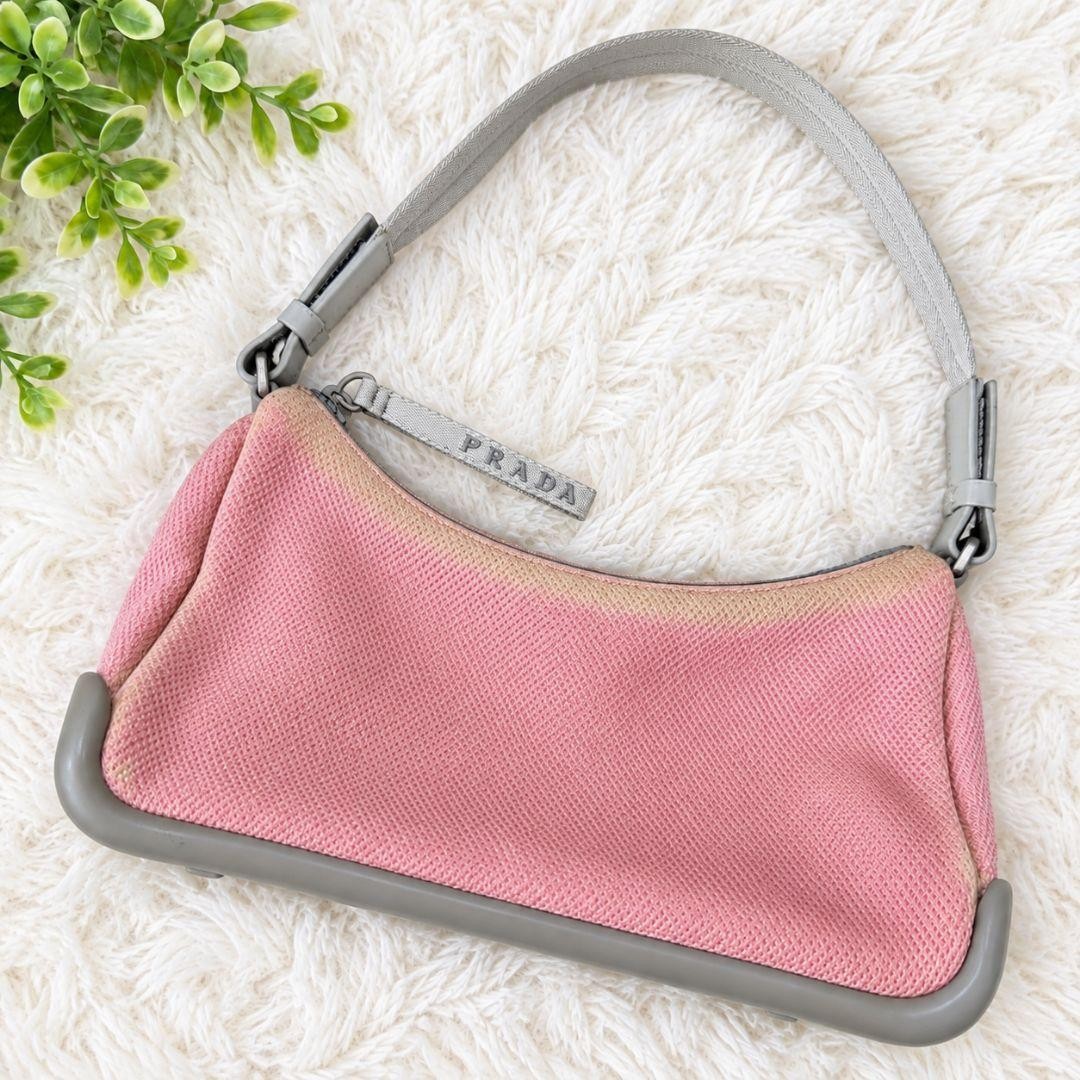 PRADA Sport 1999 Pink Gray Mesh Mini Pochette Shoulder Bag Vintage Archive