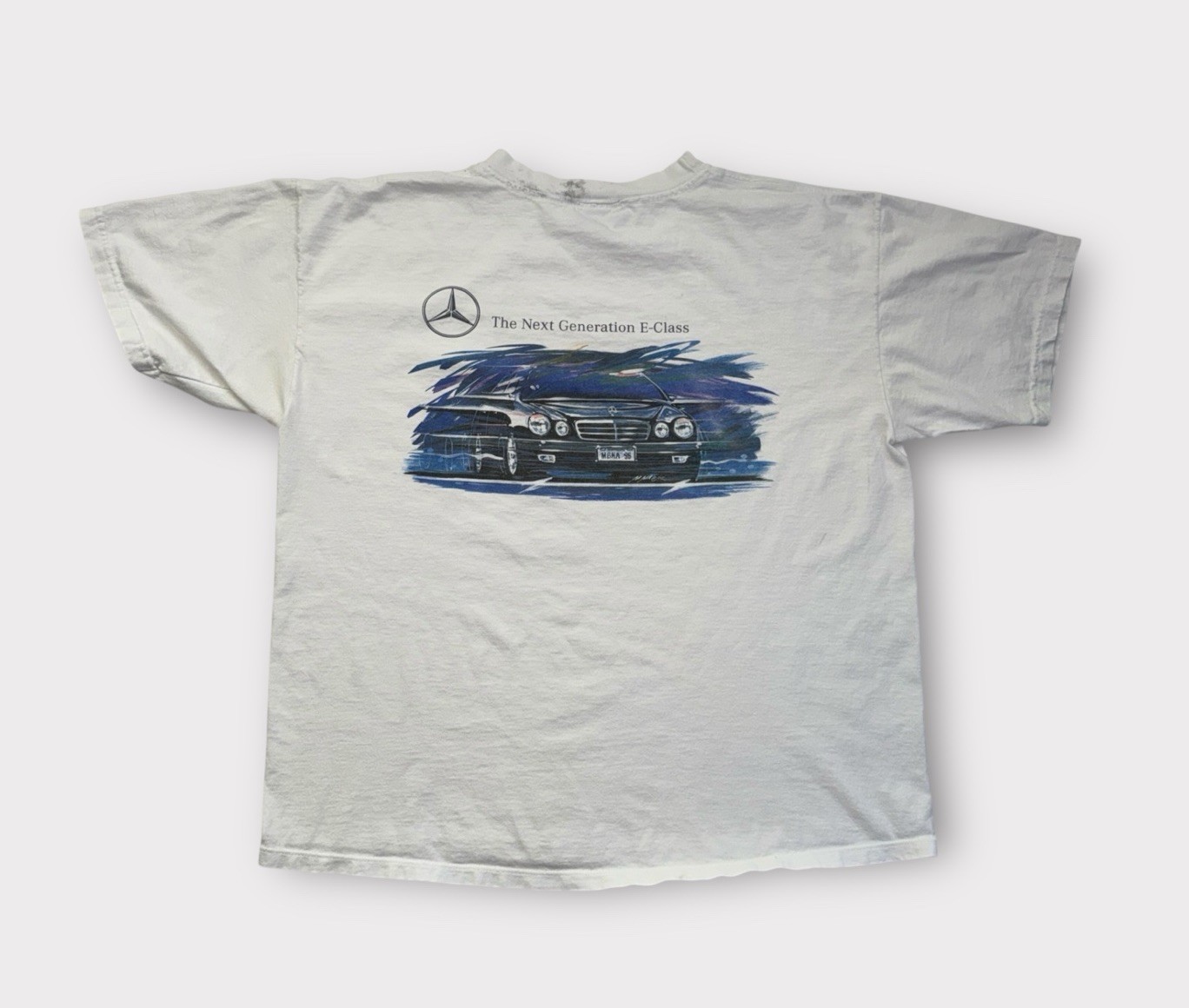 Vintage Mercedes Benz T-Shirt Mens XL White 90s Promo Car Brand Luxury E-Class