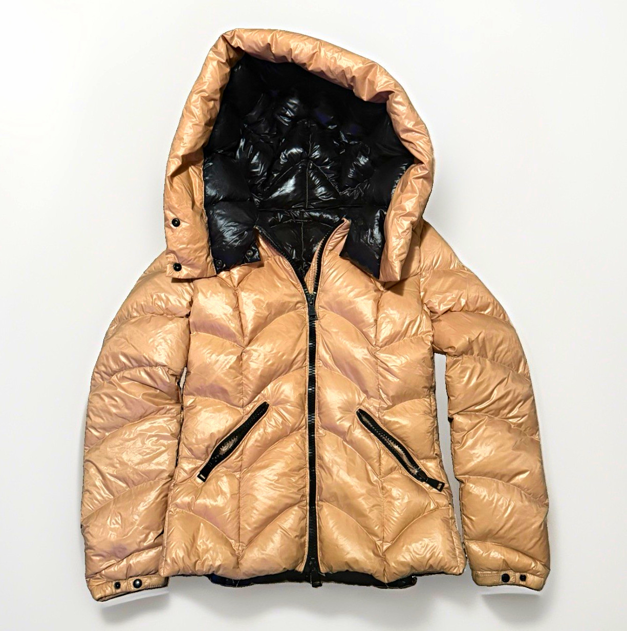 Moncler Bady Women’s Hooded Down Puffer Jacket Full Zip Beige Nylon Size S