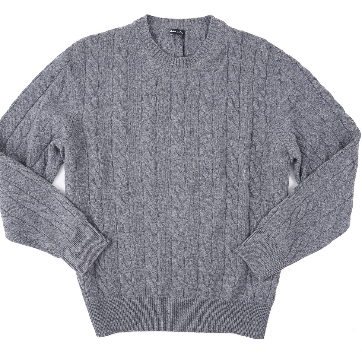 Manrico Classic-Fit Mid Heather Gray Cable Knit 100% Cashmere Sweater M NWT