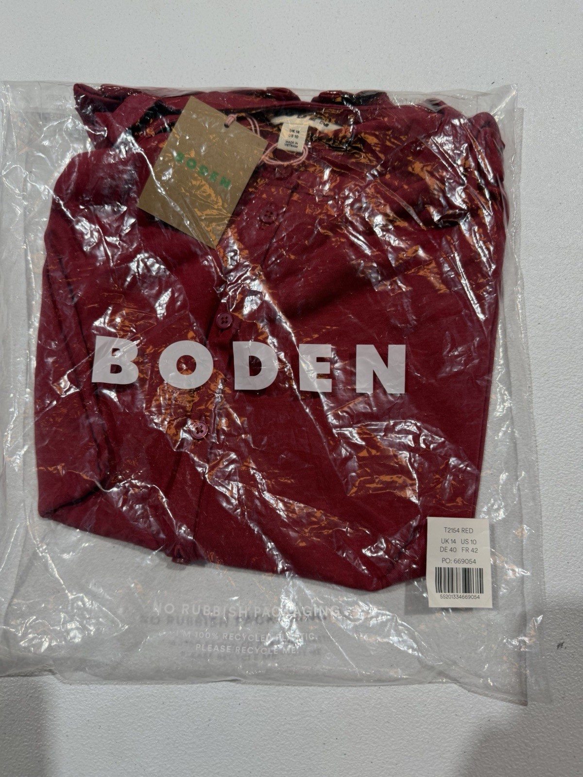 Boden Supersoft Short Puff Shirt Red Earth Size 10 Women
