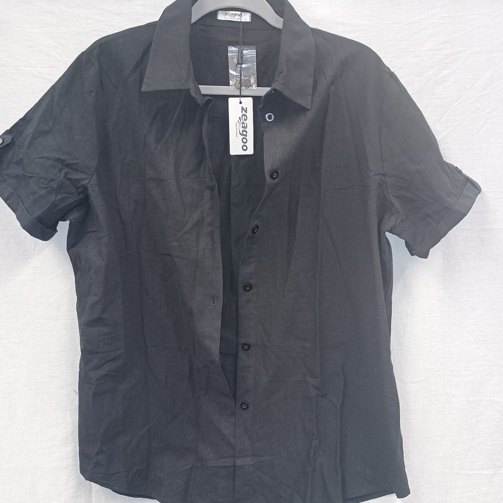 Zeagoo Button Up Cotton Large Black 3/4 Sleeve Ladies Blouse