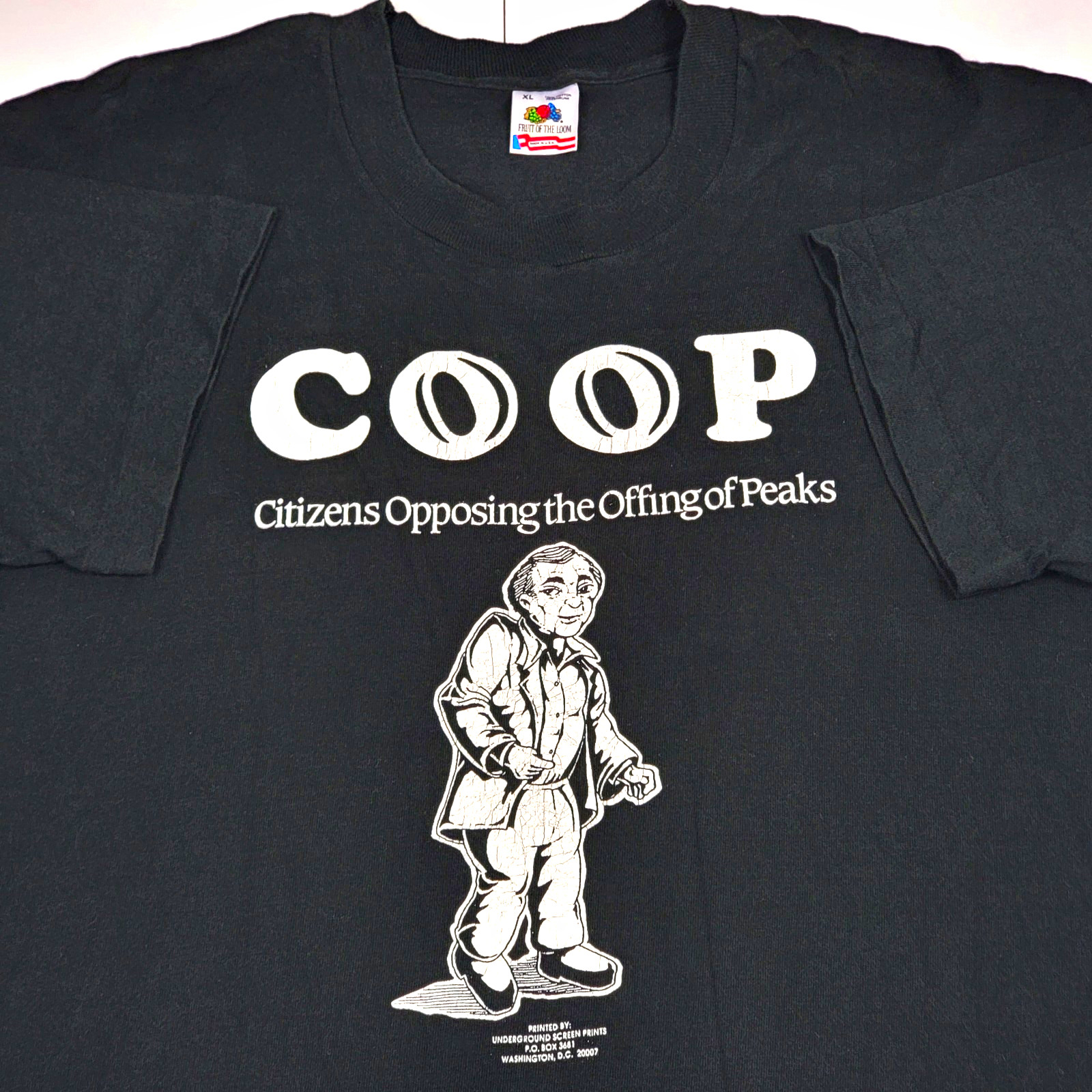 Vintage 90s Twin Peaks COOP Graphic Tee Black XL Made in USA Protest TV Cancel