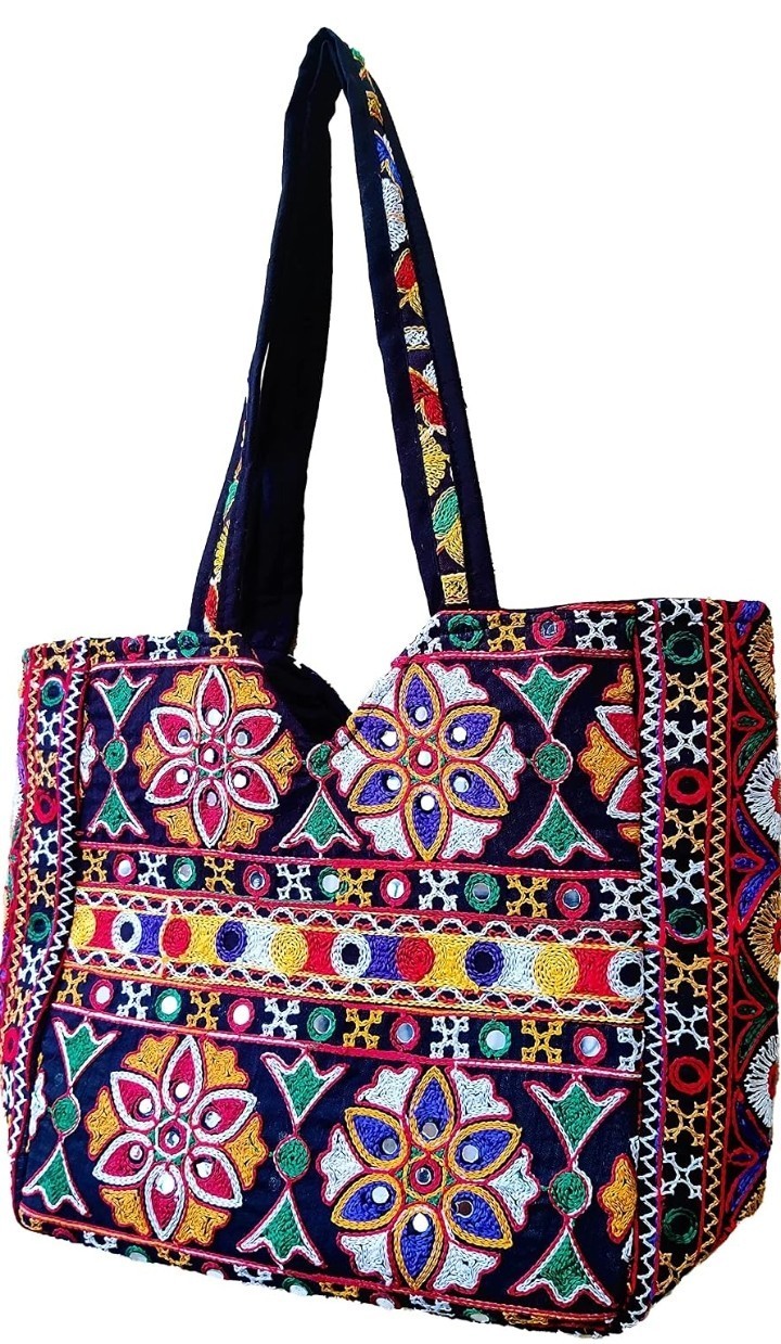 Handmade Embroidered Tote Bag Women Gujarati Kutch Mirror Work