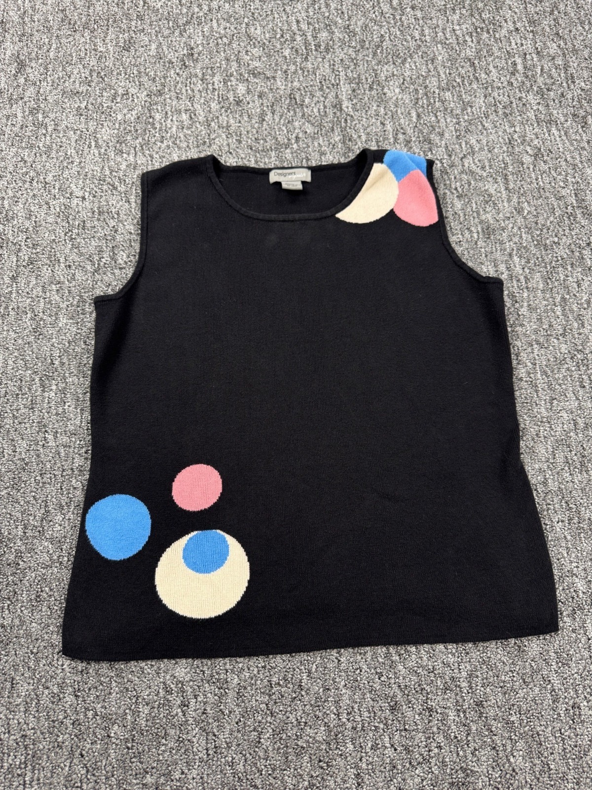 Designers Originals Sweater Women Large Black Colorful Polka Dot Vest