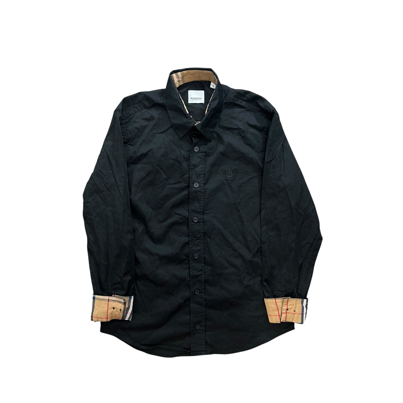 Burberry London England Mens Black Cotton TB Monogram Nova Check Shirt Small