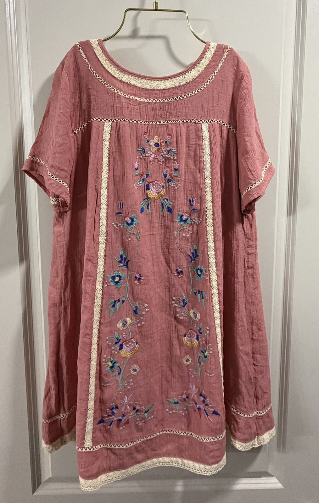 Umgee USA Embroidered Dress Womens M Pink Boho Cottage Prairie Romantic Feminine