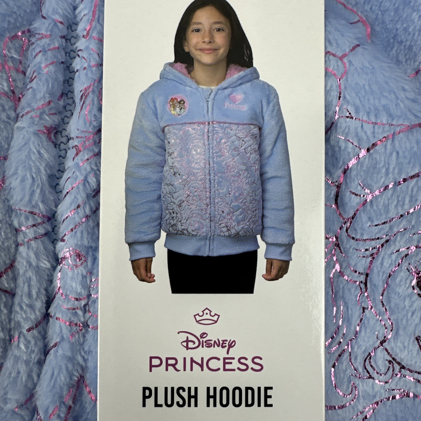 Disney Princess Girls Blue Plush Sherpa Lined Hoodie Warm Cozy Zip-Up Size 6 NWT