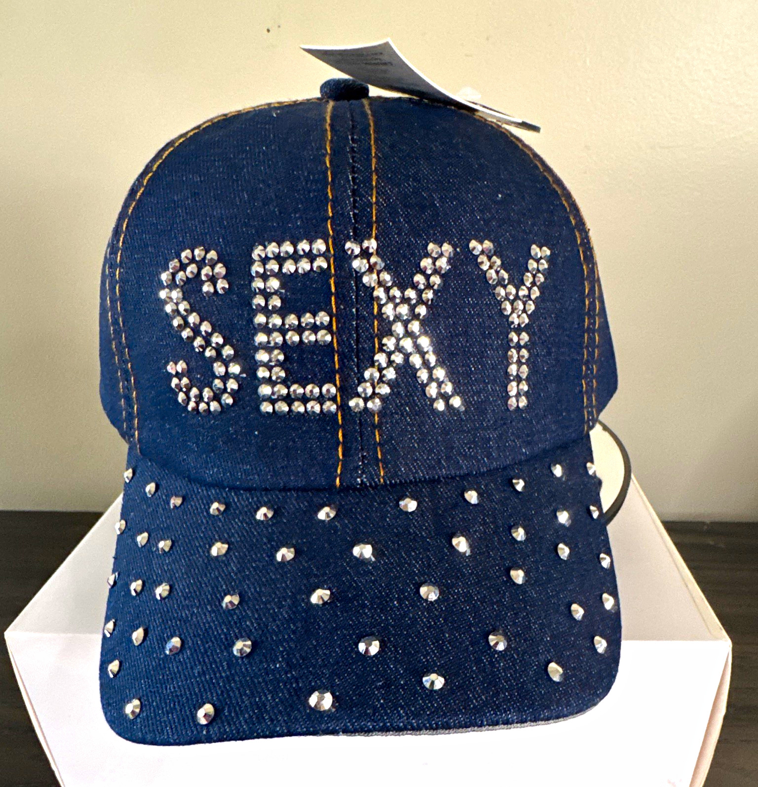 Bling SEXY Denim Baseball Cap Rhinestone Crystal Studded Adjustable Hat Y2K