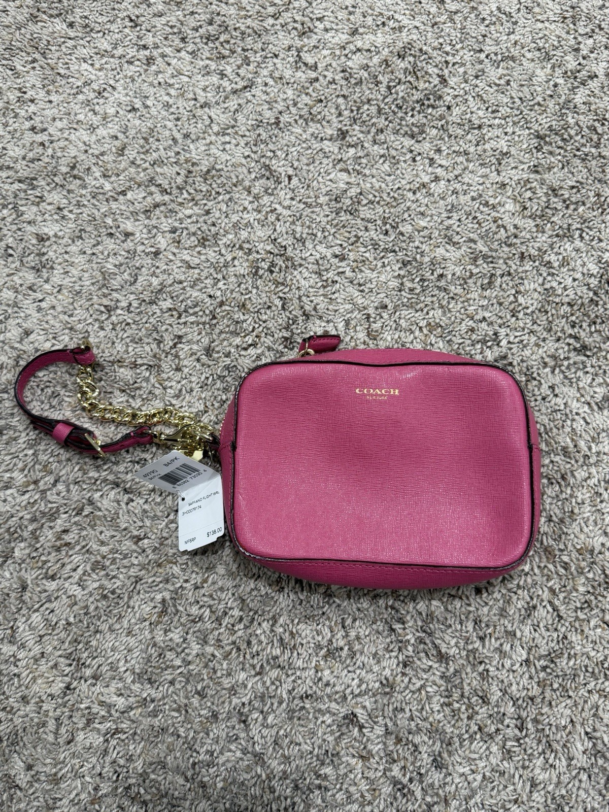 Coach Saffiano Flight Pink Leather Wristlet/Camera Bag NWT 49790