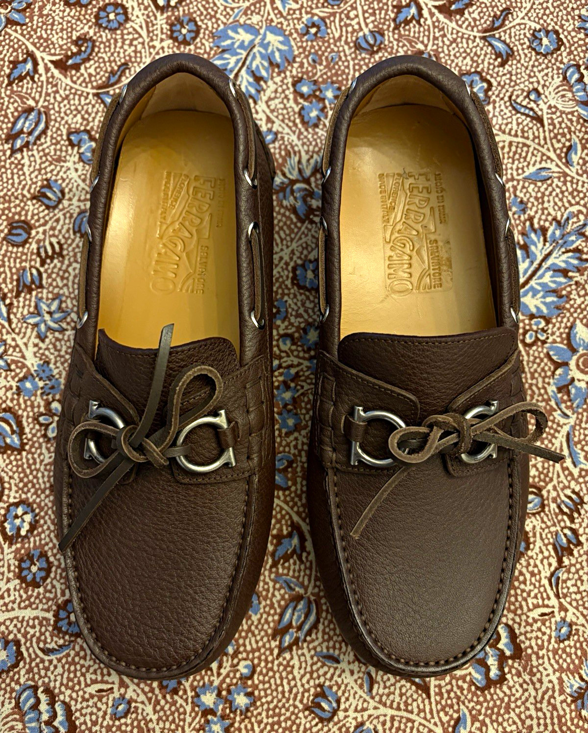 Salvatore Ferragamo Gisoue Men’s Brown Leather Lace-Up Boat Moccasins 6