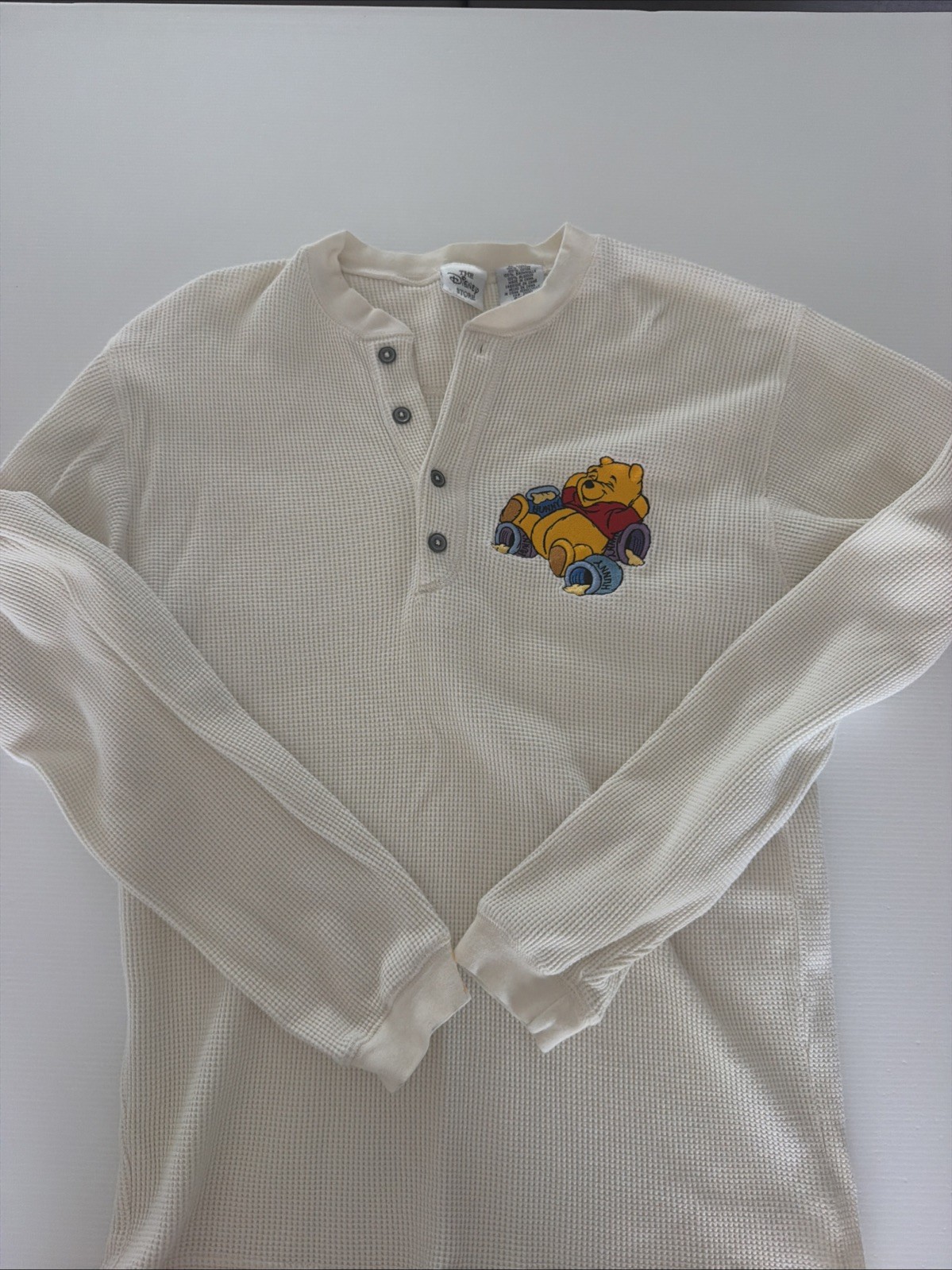 Vintage Disney Store Winnie the Pooh Hunny Waffle Knit Thermal Henley Small