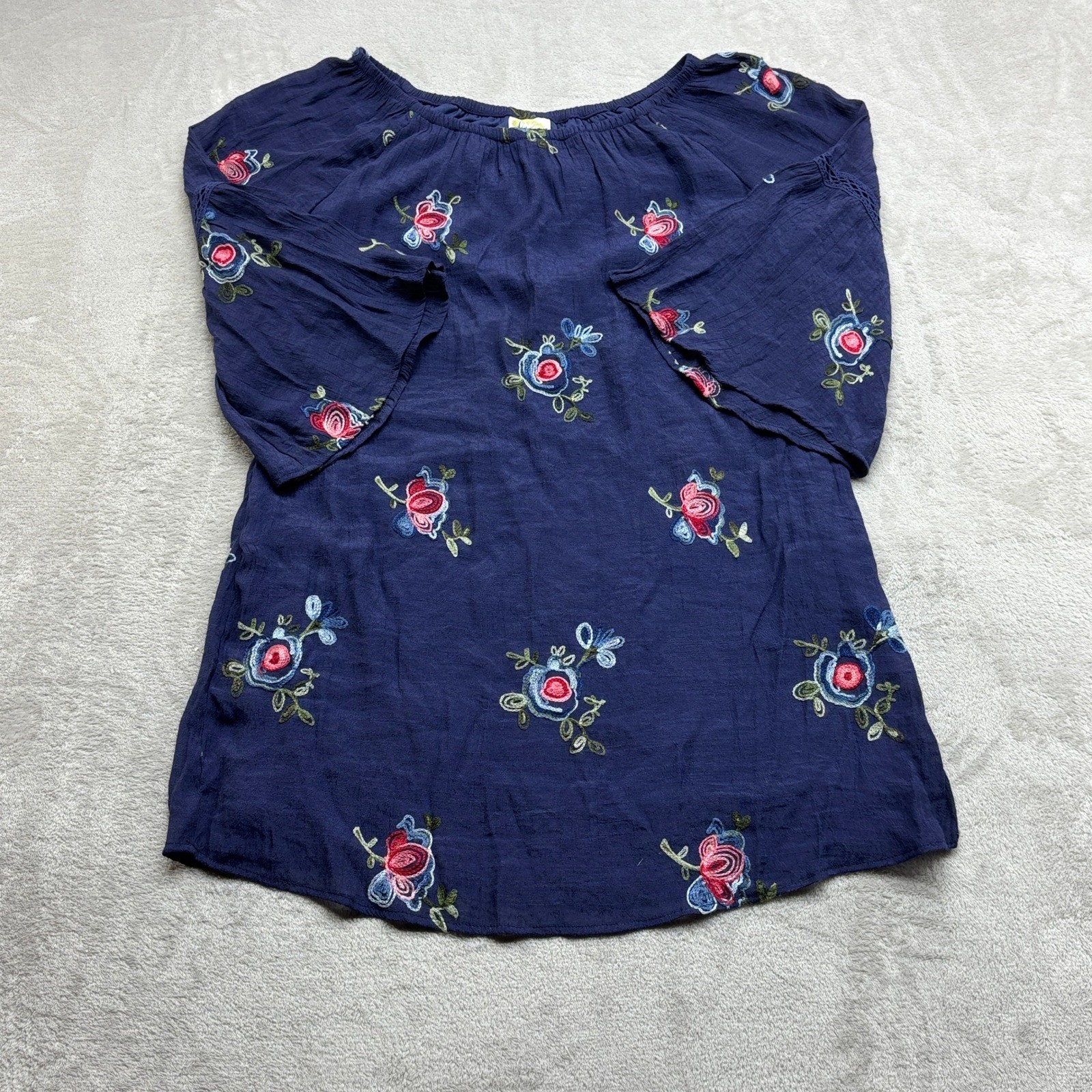 Fig and Flower Dress Women S Blue Floral Embroidered Bell Sleeve HAZ2063