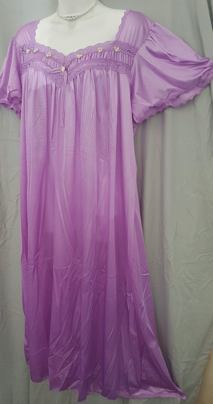 Comfort Choice Purple Nightgown  Long Short Sleeve NYLON   2X 62\