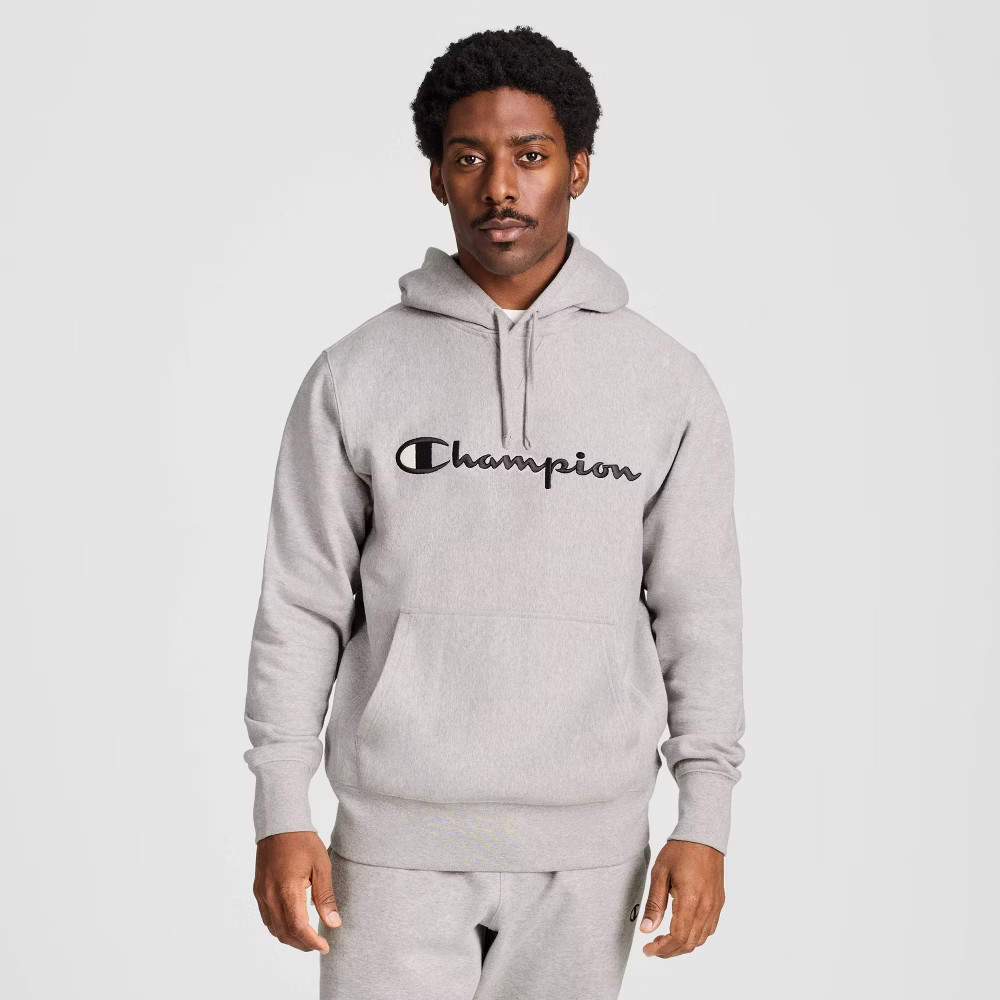 Champion Adult Unisex Sizing Iconic Embroidered Hoodie, Light Grey Heather, LARG