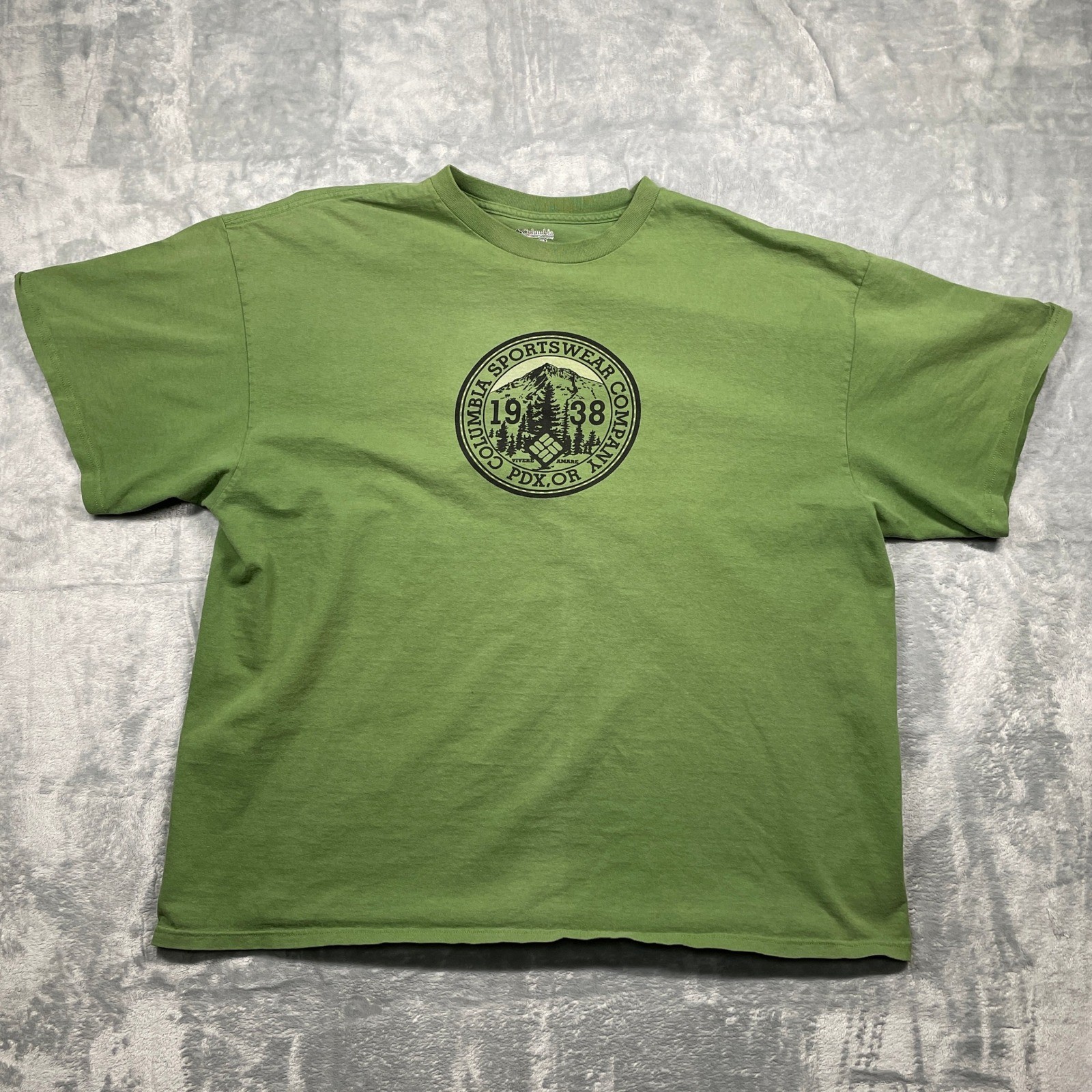 Columbia Sportswear Company Mens Green Graphic T Shirt 1938 PDX OR Logo XXL