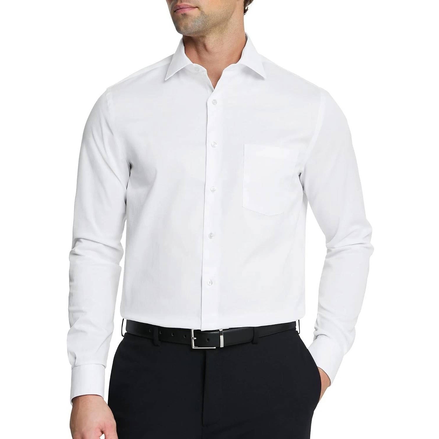 NWT Van Heusen Reg Fit Wrinkle Free Dress Shirt Men\'s M 15.5 White Polyester