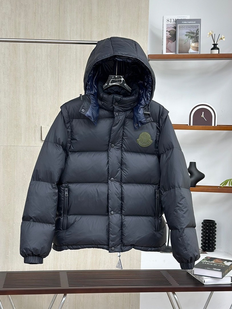 Moncler Cyclone 2-in-1 Hooded Short Down Jacket Night Blue Men