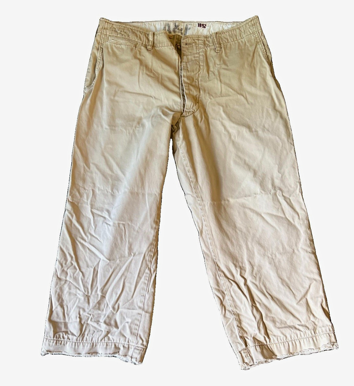 Men’s Abercrombie & Fitch 1892 Distressed Khaki Chino Button Fly 34 R
