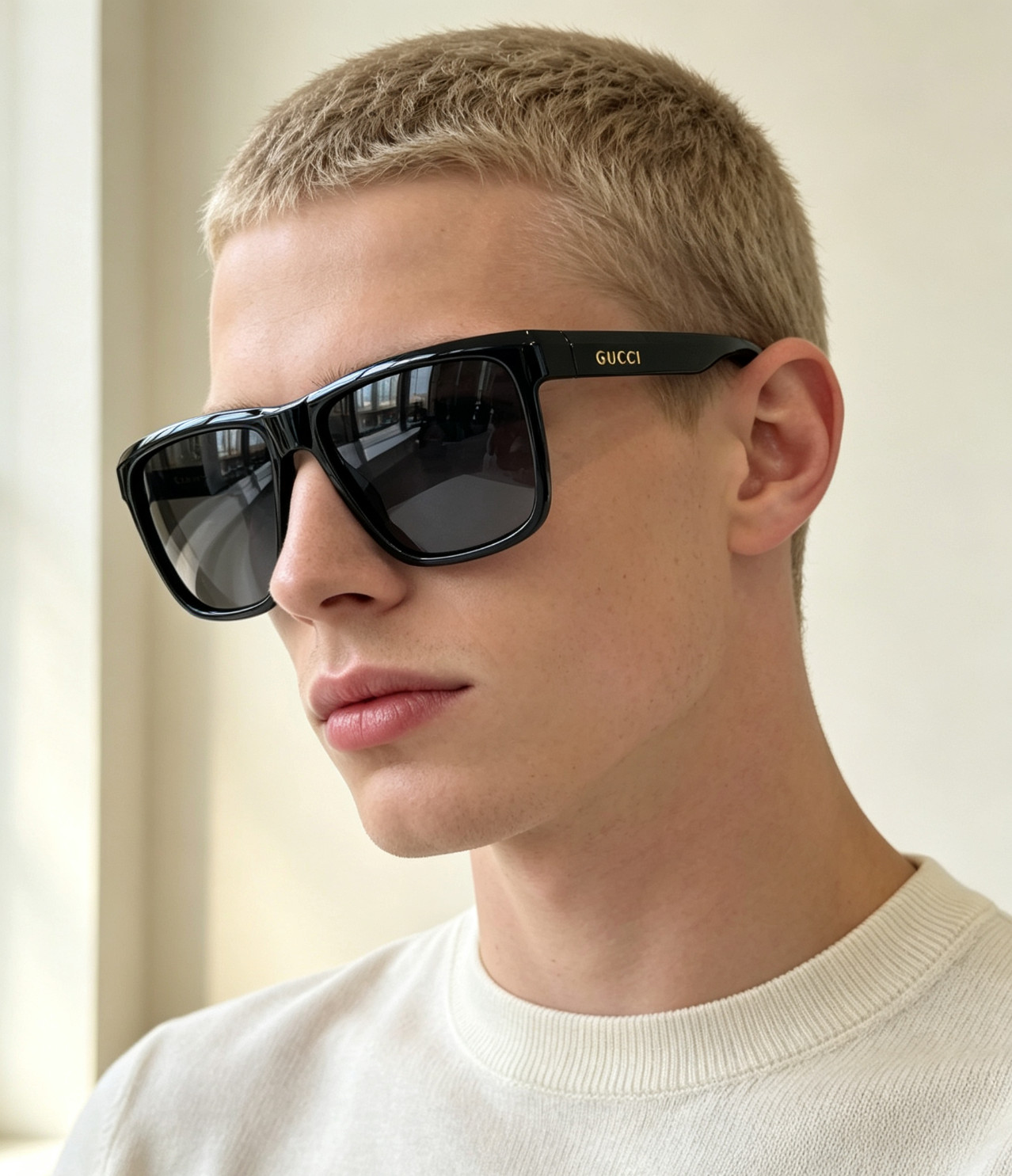 GUCCI GG0381S 57-16-143 Gloss Black Square Unisex Sunglasses