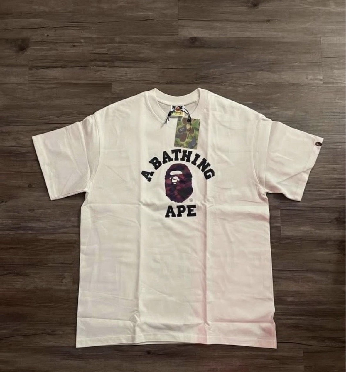 A Bathing Ape Men\'s L White Ape Head Logo Graphic Crew Neck Cotton Tee