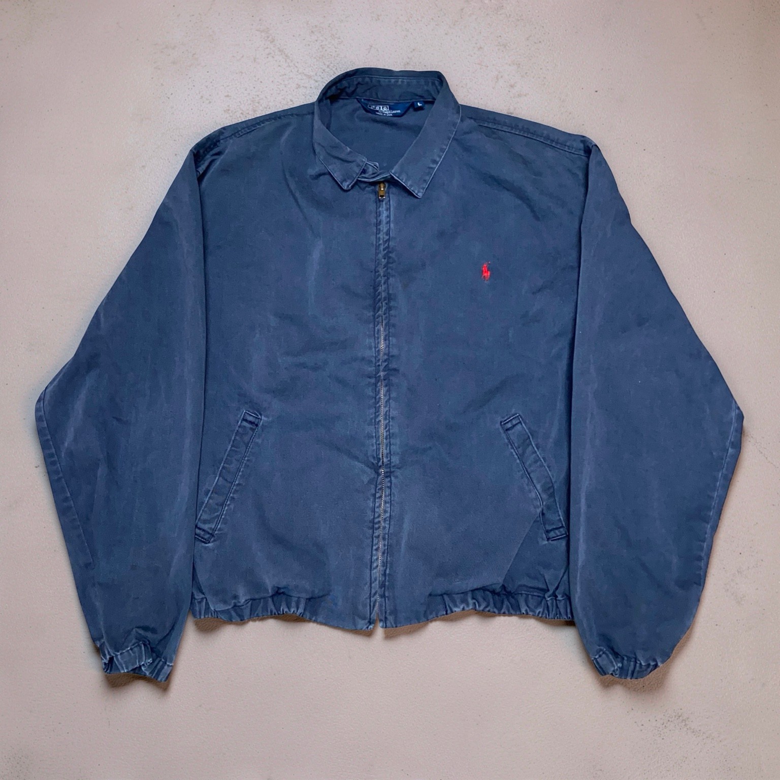 Vintage Polo Ralph Lauren Harrington Jacket Men\'s L Navy USA Made Cotton