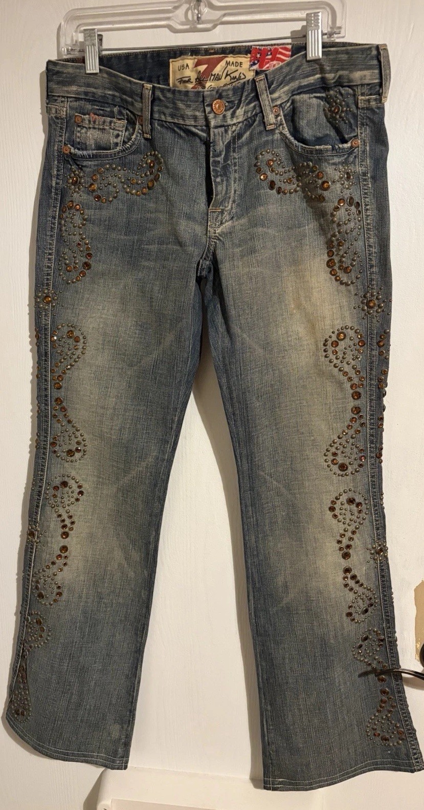 Vintage 7 For All Mankind Great China Wall Jeans Size 32 Studded Embellished Y2K