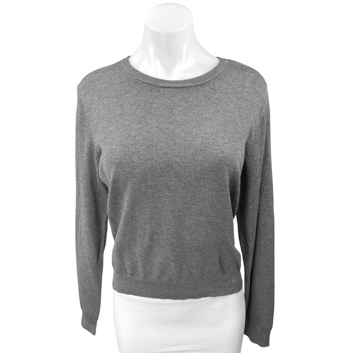 NEW H&M Women\'s Gray Knit Crew Neck Long Sleeve Pullover Sweater Top Size L