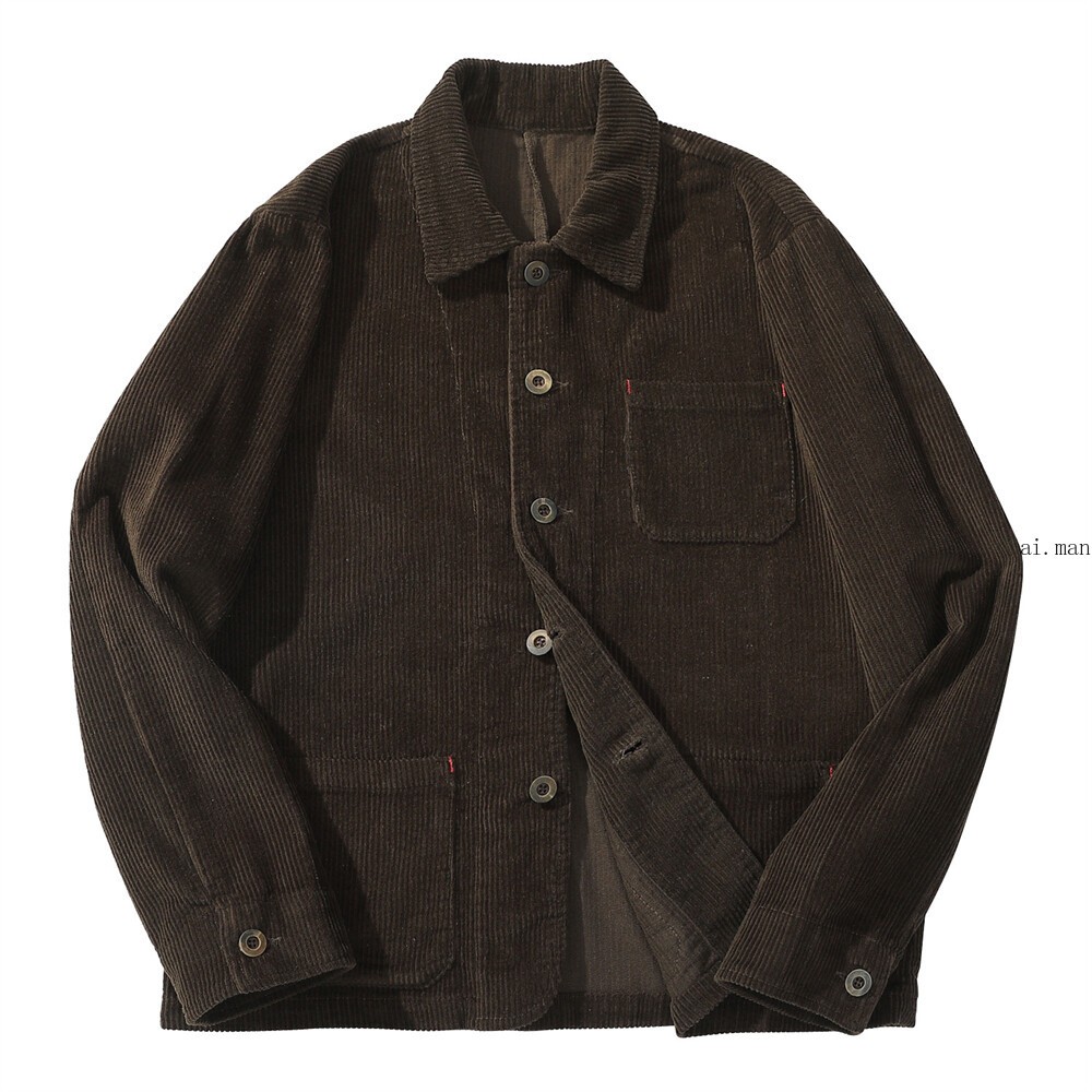 Men\'s Fleece Lined Corduroy Jacket Warm Winter Lapel Button Casual Retro Coat