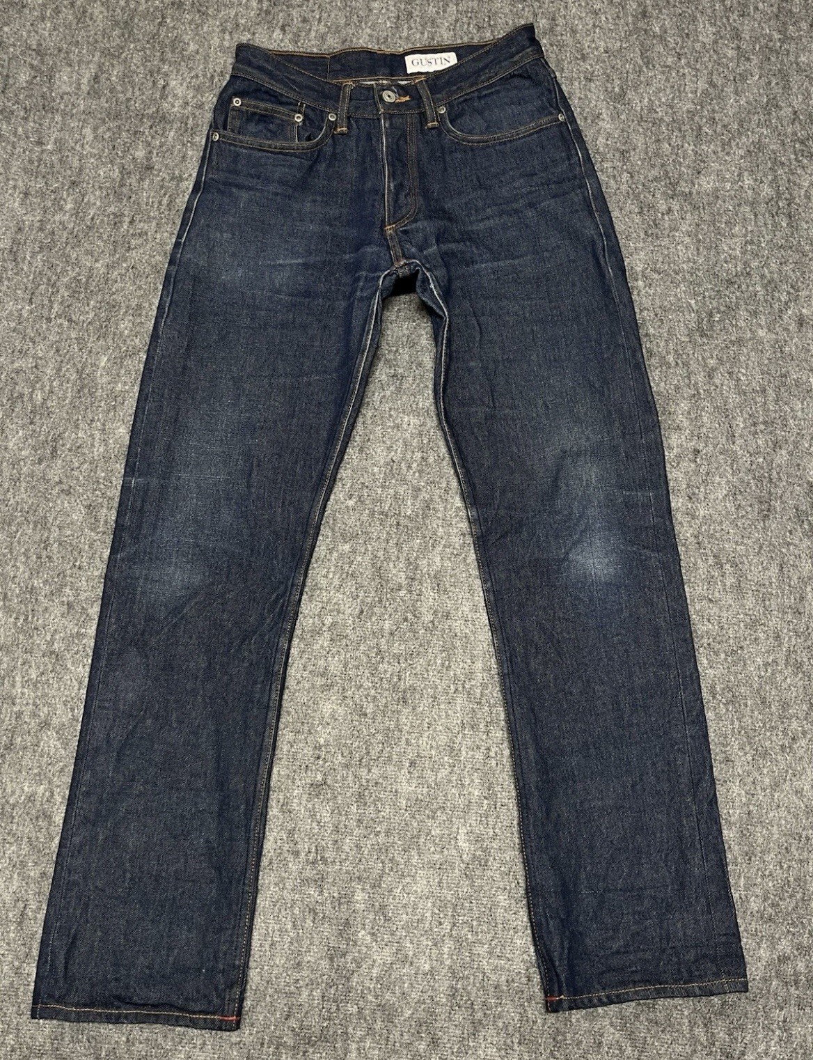 Gustin California Straight Leg Jeans Men\'s 28/30.5 Blue Raw Selvedge Denim 